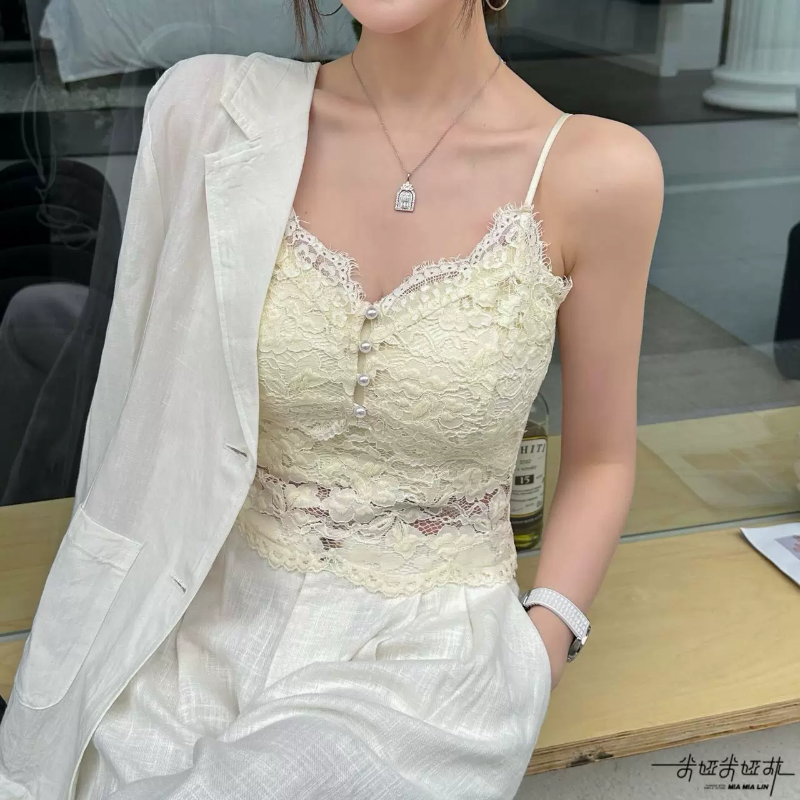 米娅林法式高级感镂空蕾丝吊带背心女外穿内搭带胸垫文胸一体内衣