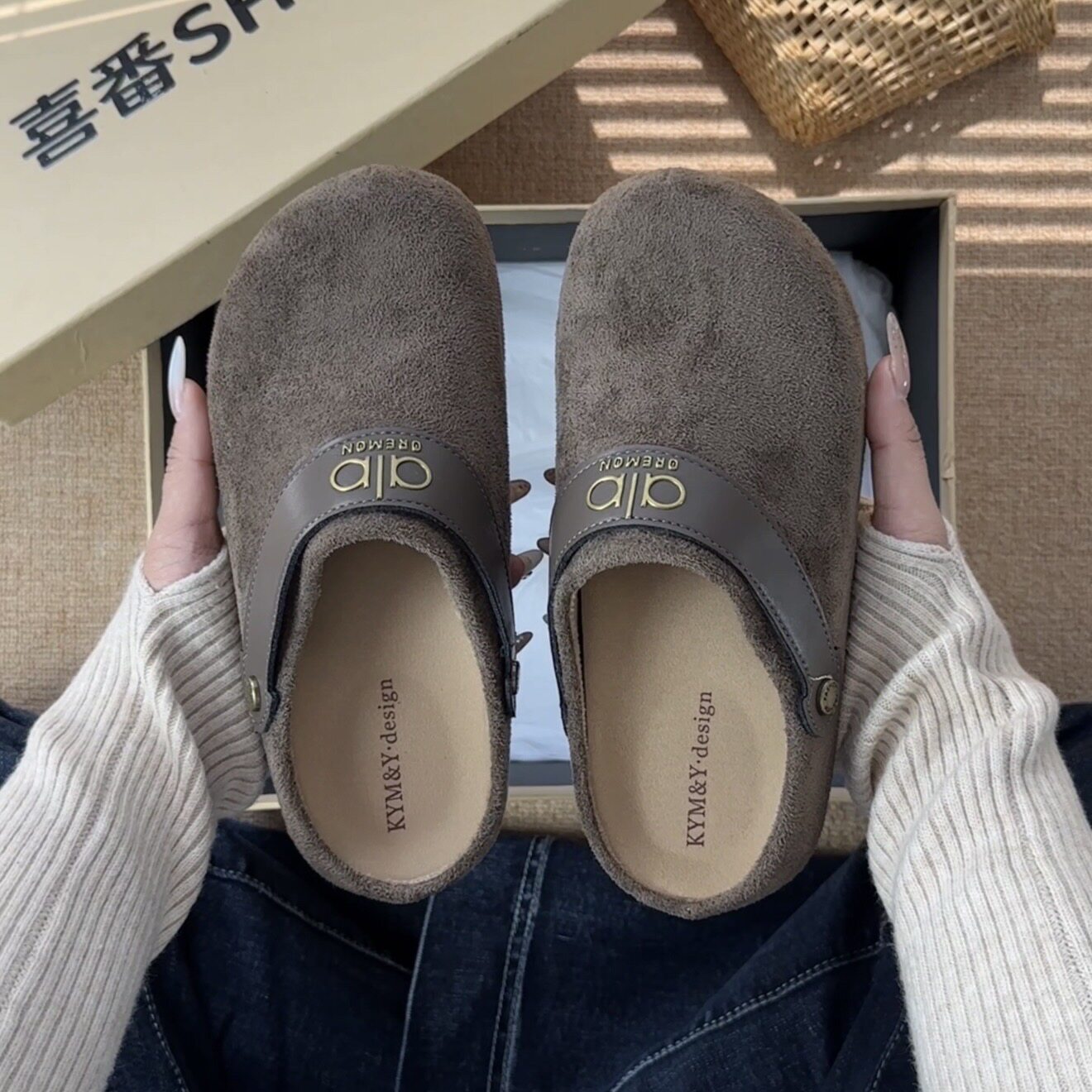 喜番SHOP厚底包头半拖鞋女外穿勃肯鞋2025年秋季新款一脚蹬穆勒鞋