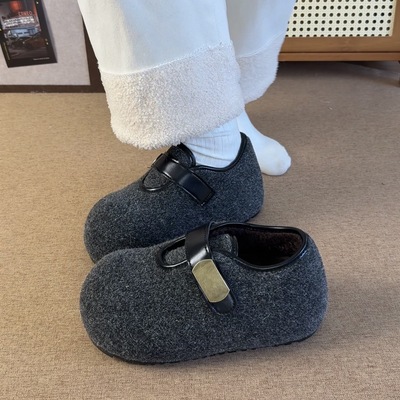 厚底内增高加绒勃肯鞋女2025秋冬新款玛丽珍雪地靴毛毛晚晚棉鞋子