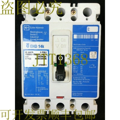 原装供应Cutler Hammer EHD EHD3020L 20 安培 3 极 480 VAC 250