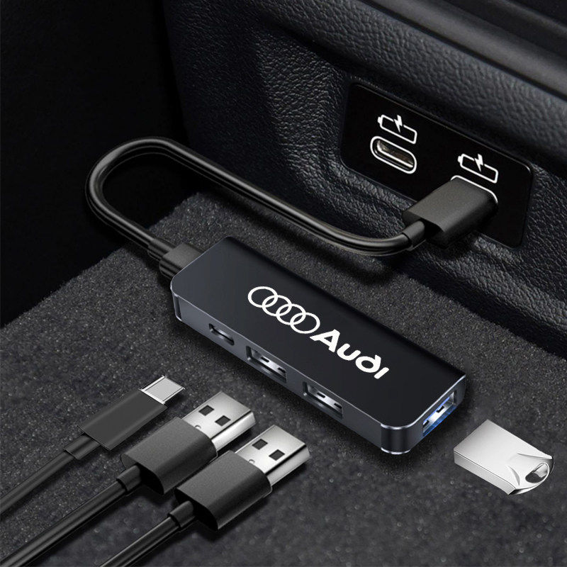 适用奥迪A6LA4LA3Q5LA7L拓展坞typec车载充电器转接头USB扩展器