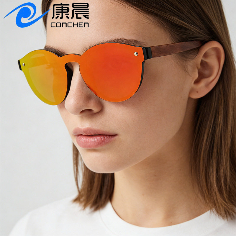 轻复古原木润弧偏光高清防晒镜女