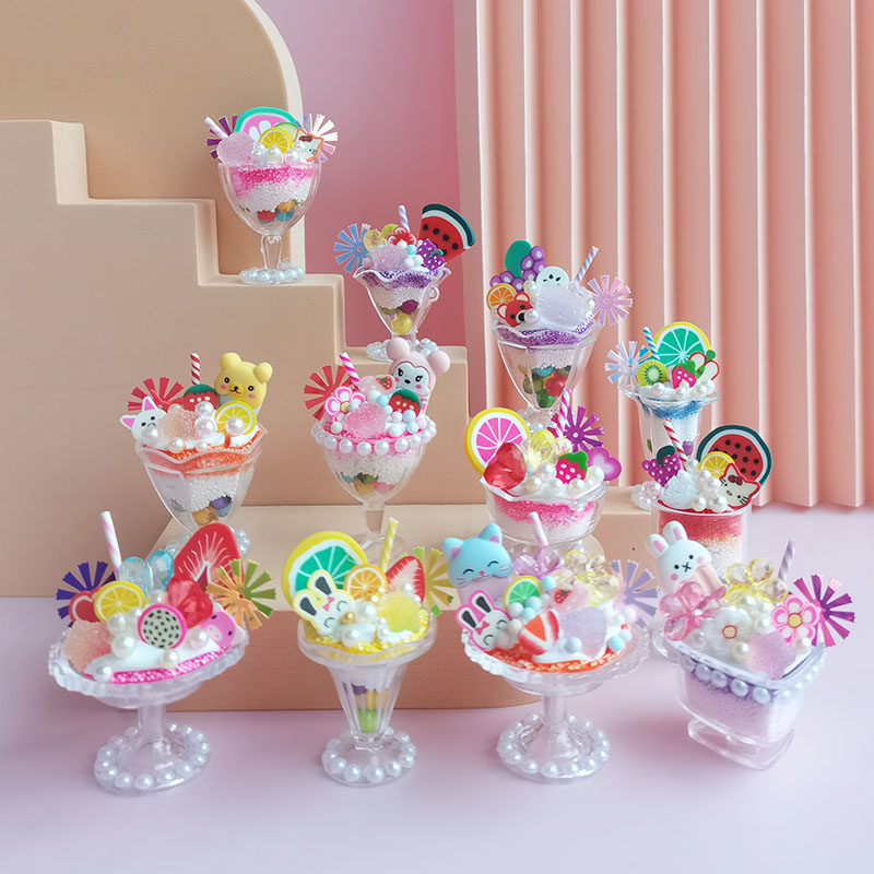 儿童diy仿真迷你冰激凌甜品杯珍珠雪花泥手工制作材料套装玩具
