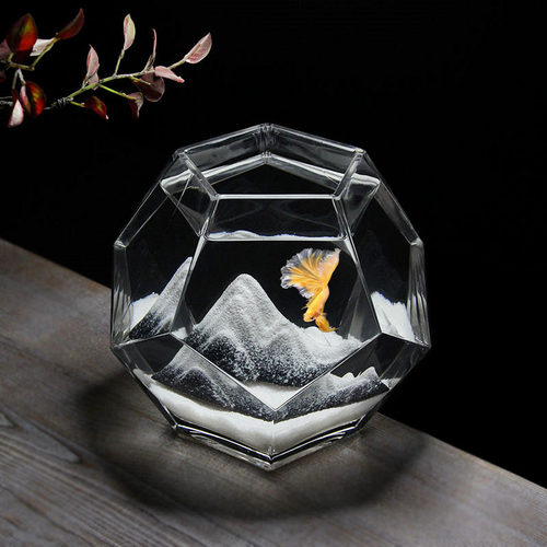 个性创意高白料玻璃一体缸桌面鱼