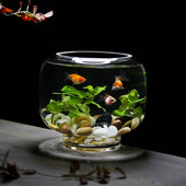 桌面金鱼缸高透无铅水晶玻璃小型热带鱼缸创意斗鱼缸家居装 饰花瓶