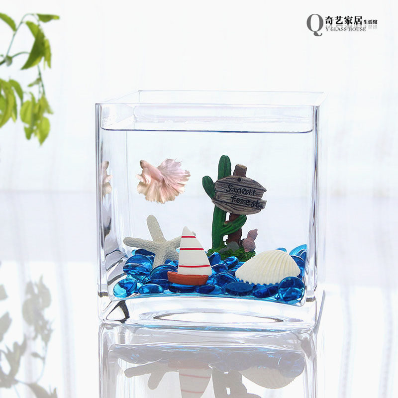 方形玻璃鱼缸超白加厚迷创意斗鱼缸办公室桌面鱼缸家用一体缸热带
