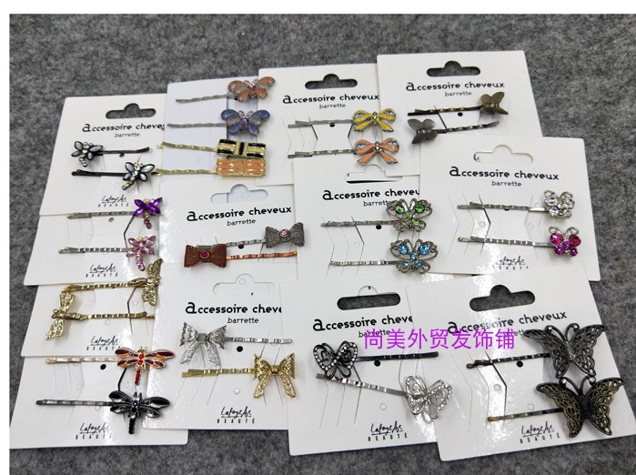 复古蝴蝶结一字夹边夹刘海夹成人头饰顶夹发卡欧美发夹 Bobby Pin