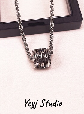 复古六字箴言吊坠项链男士嘻哈百搭可转动高级项坠小众潮流毛衣链