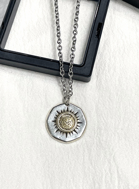 小众设计复古几何猫头鹰圆牌男项链潮牌百搭高级感吊坠链嘻哈项链