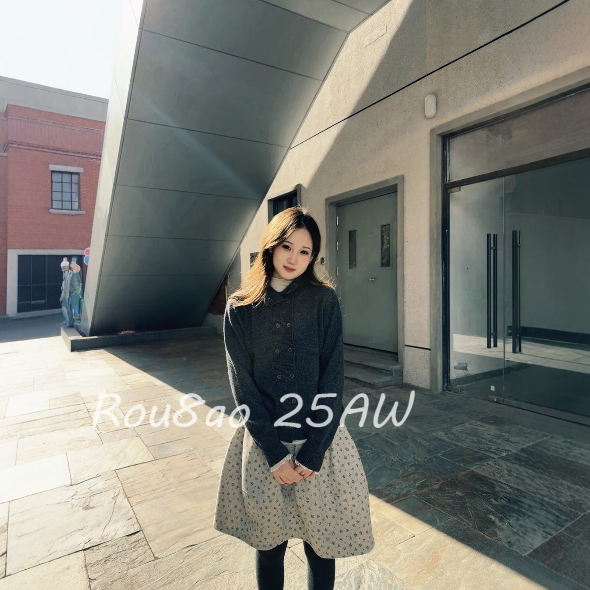 Rou8ao微胖大码女装韩式复古高领双排扣针织开衫女秋冬内搭毛衣