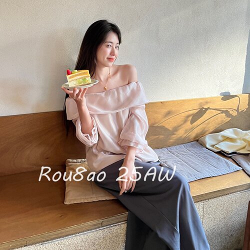 温柔风气质一字肩衬衫巨显瘦上衣