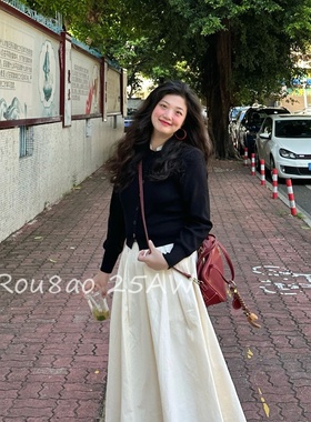 Rou8ao微胖大码女装秋季韩系设计感假两件黑色开衫女遮肉显瘦上衣