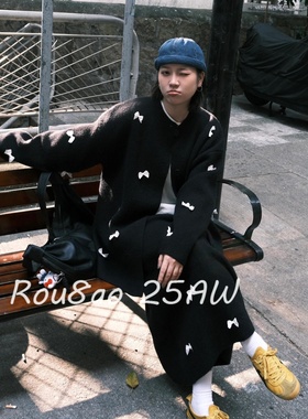 Rou8ao微胖大码女装慵懒风秋冬装蝴蝶结毛衣宽松软糯半身裙两件套