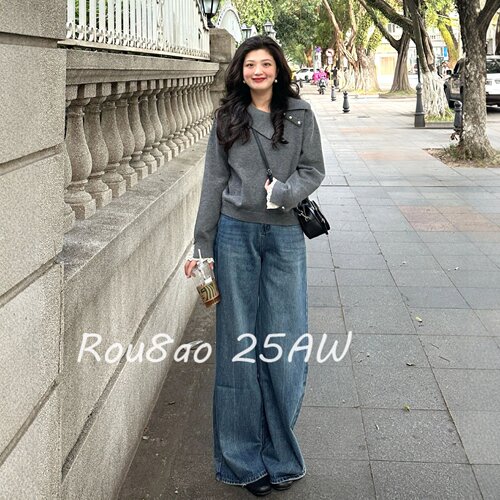 韩系穿搭翻领拼接蕾丝长袖上衣