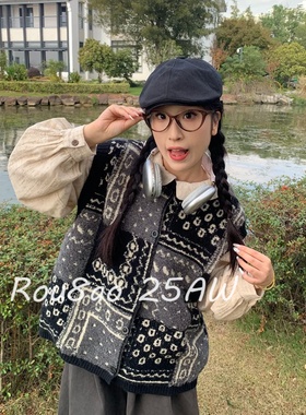 Rou8ao微胖大码女装韩系复古风叠穿马夹小众黑色圆领无袖针织马甲