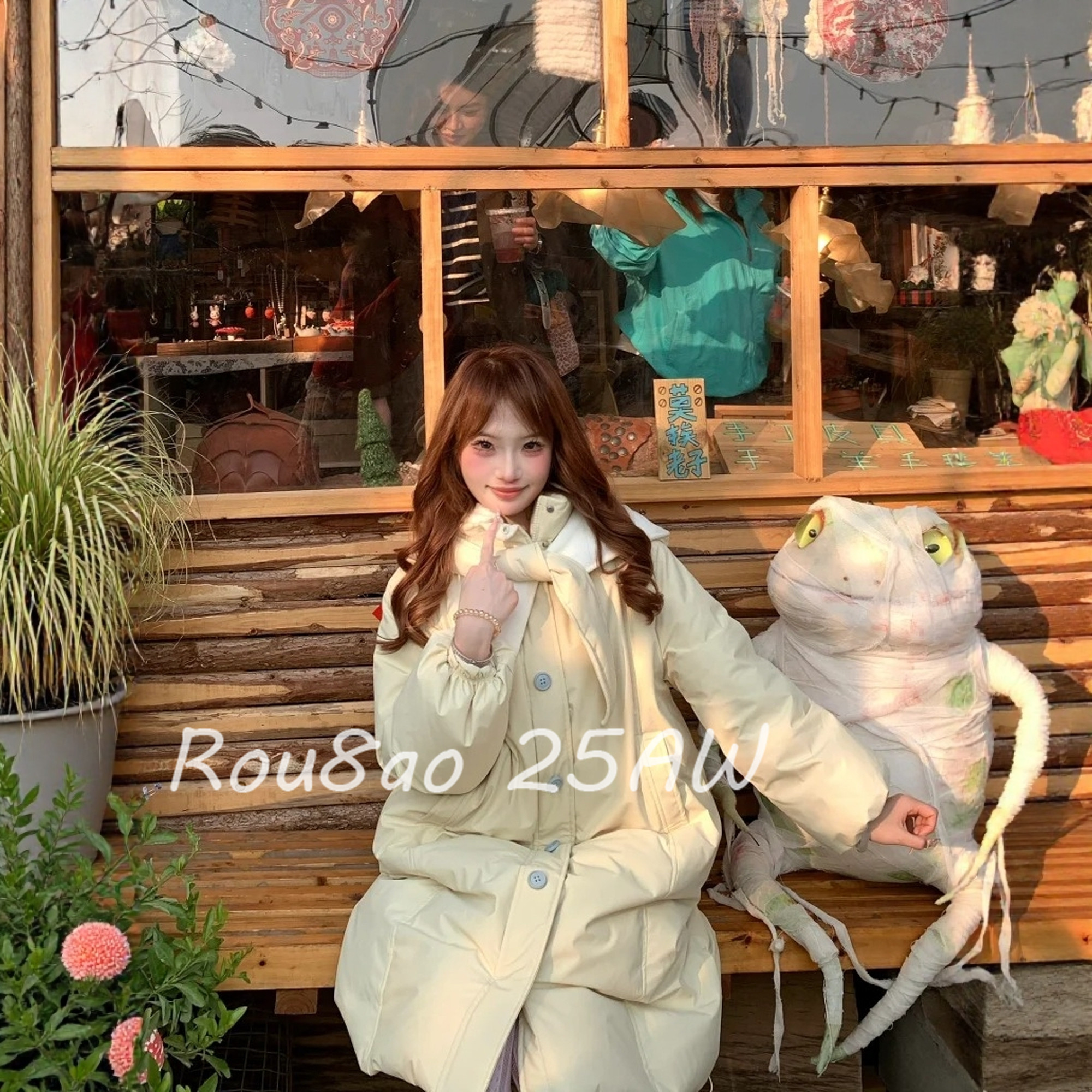 Rou8ao微胖大码女装韩版宽松连帽棉服中长款保暖显瘦羽绒棉衣外套