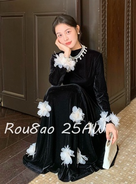 Rou8ao微胖大码女装时尚气质早春高级感黑色丝绒上衣半身裙两件套