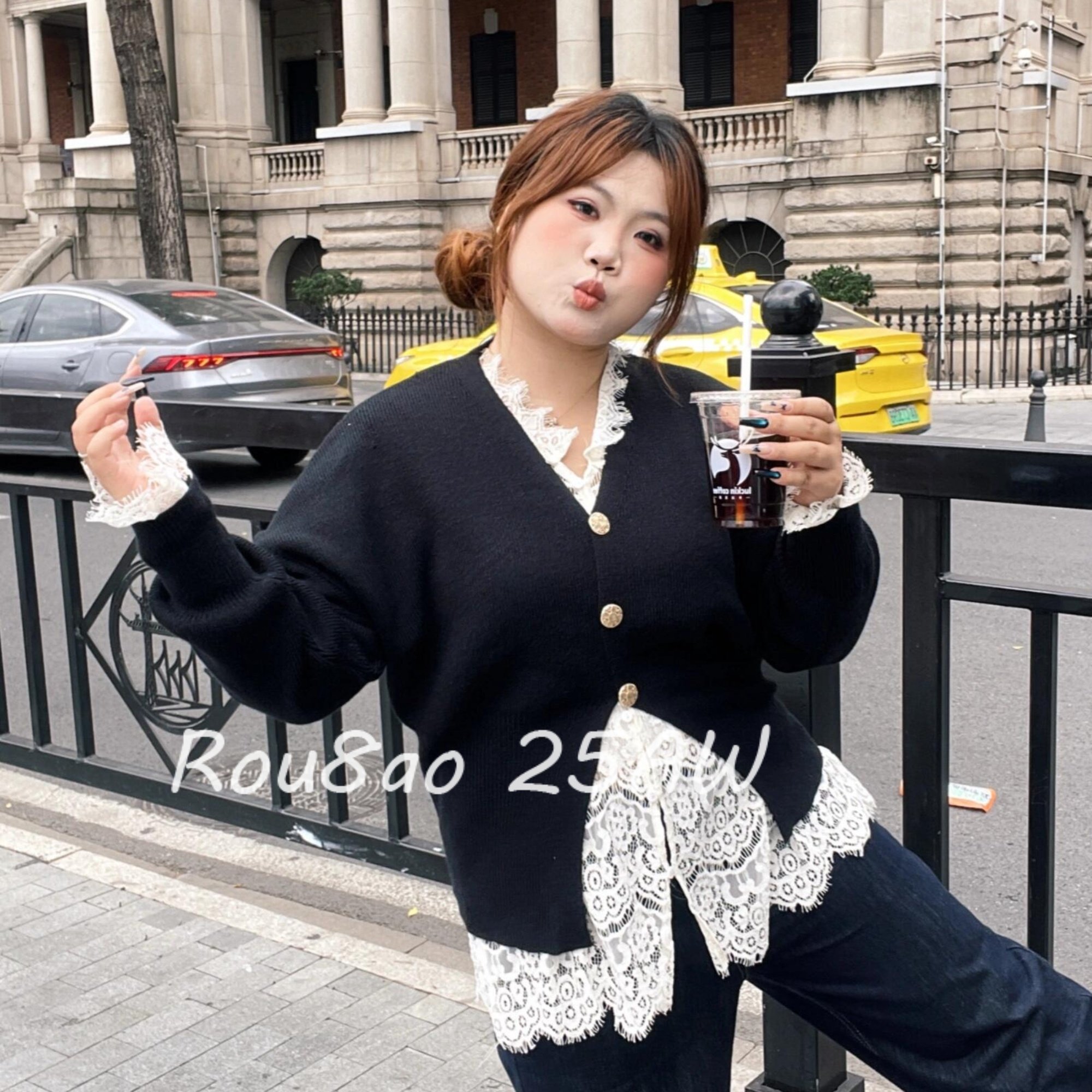 Rou8ao微胖大码女装氛围感开衫毛衣蕾丝衫两件套韩系宽松显瘦上衣,女装/女士精品,大码套装,淘宝优惠券,粉丝福利购,淘宝优惠卷