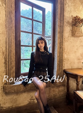 Rou8ao微胖大码女装韩系慵懒风黑色长袖上衣女复古高级感大码内搭