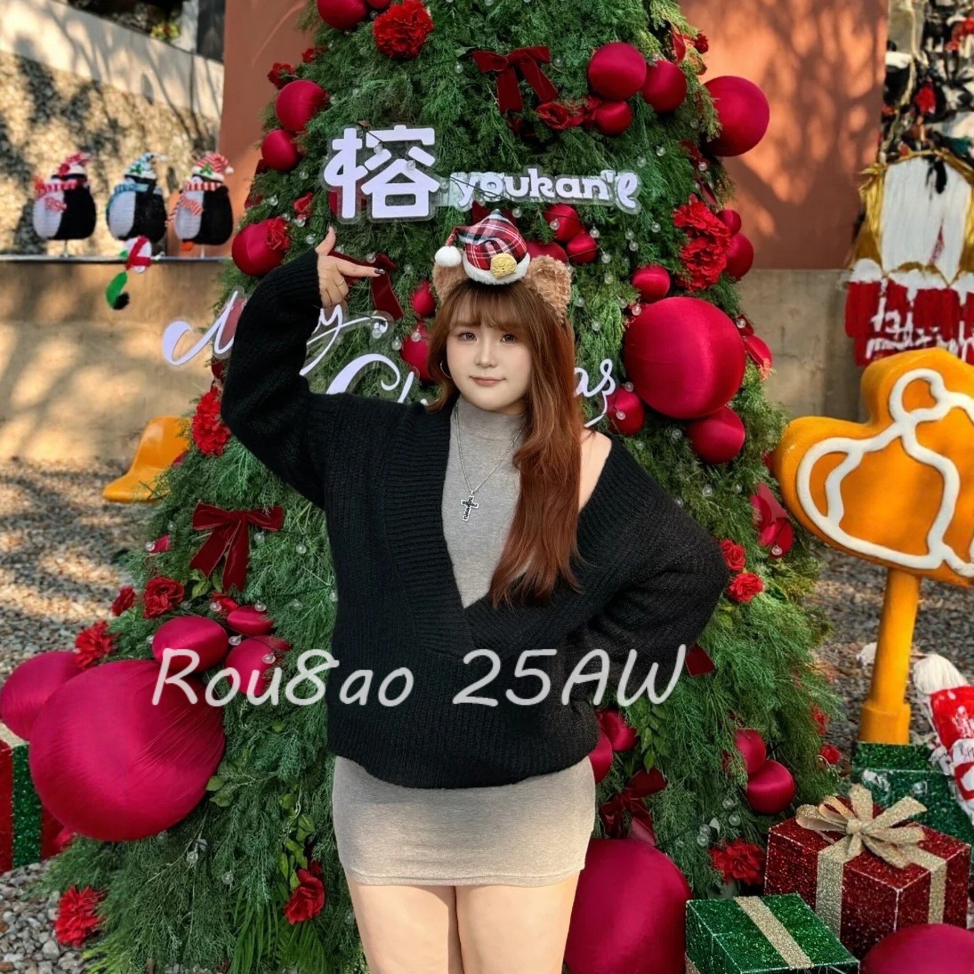 Rou8ao微胖大码女装慵懒毛衣吊带裙女裙两件套女2026春款显瘦套装