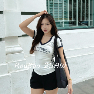 复古T恤2026夏设计感修身 美式 显瘦百搭上衣 女装 Rou8ao微胖大码