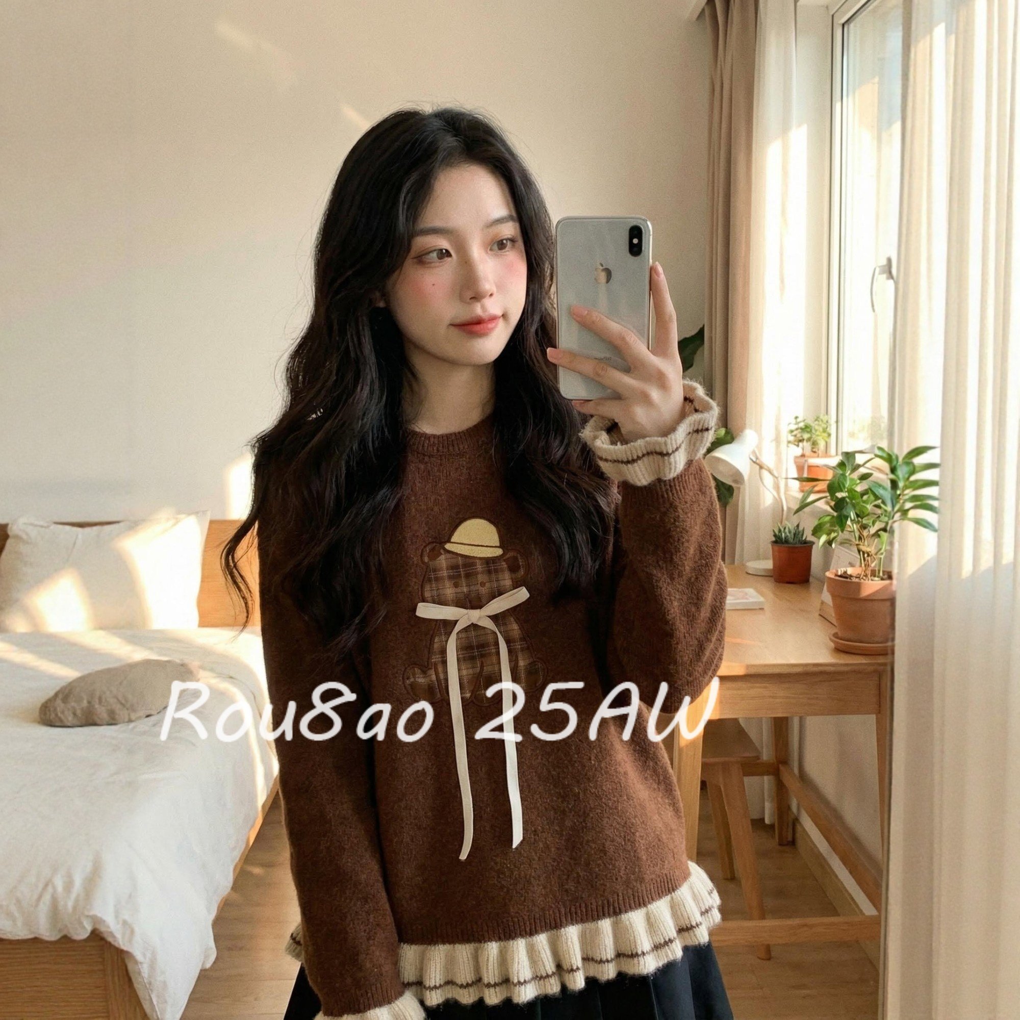 Rou8ao微胖大码女装慵懒风卡通小熊针织衫胖mm遮肉显瘦荷叶边毛衣,女装/女士精品,大码内搭,淘宝优惠券,粉丝福利购,淘宝优惠卷