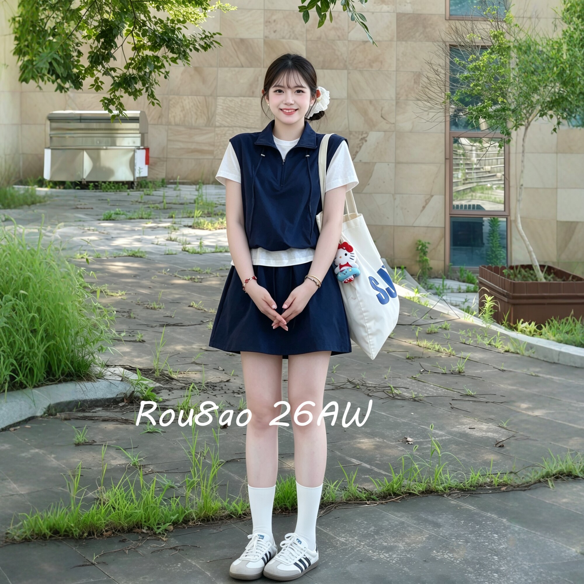 Rou8ao微胖大码女装时尚百搭休闲上衣短裙两件套显瘦套裙夏上新