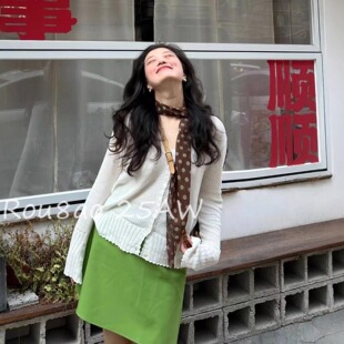 上衣高腰半身裙减龄两件套 韩系慵懒风针织开衫 Rou8ao微胖大码 女装