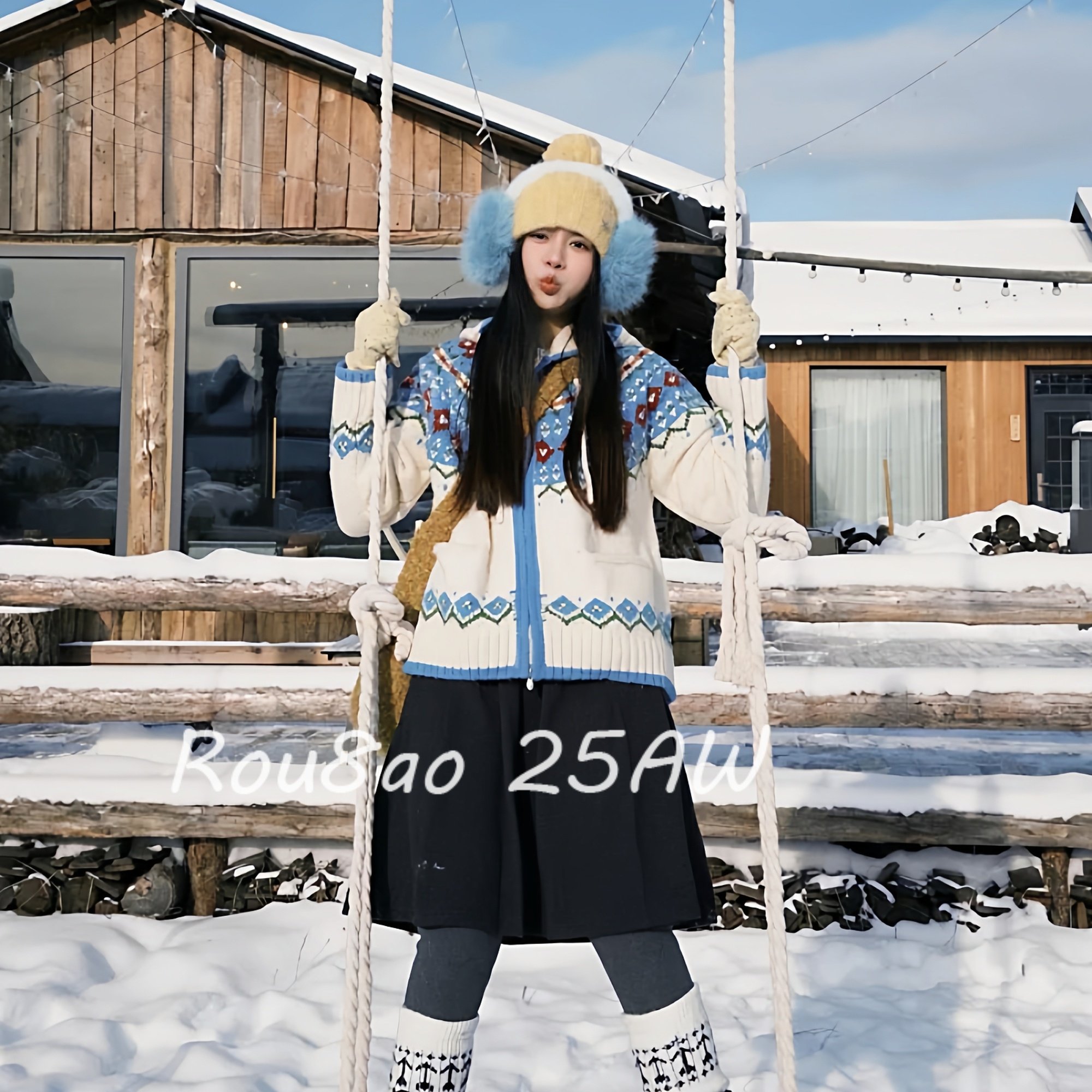 Rou8ao微胖大码女装韩系费尔岛连帽毛衣外套冬胖mm高级感针织开衫,女装/女士精品,常规大码外套,淘宝优惠券,粉丝福利购,淘宝优惠卷