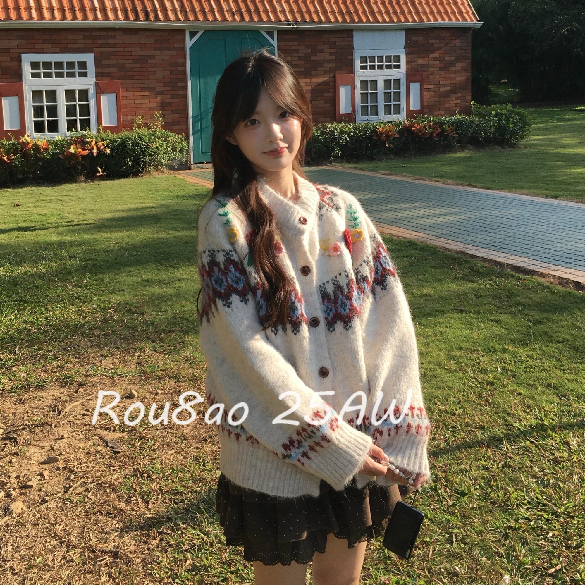 Rou8ao微胖大码女装费尔岛立体花朵刺绣针织开衫百搭气质显瘦毛衣,女装/女士精品,常规大码外套,淘宝优惠券,粉丝福利购,淘宝优惠卷