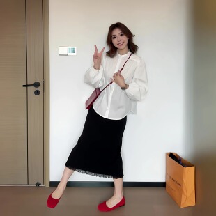 新款 2025秋季 韩版 简约百搭上衣宽松圆领灯笼袖 女 大码 衬衫 微胖女装