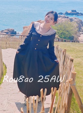 Rou8ao微胖大码女装灰色复古法式赫本风气质显瘦时尚百搭连衣裙