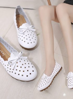 一脚蹬懒人鞋夏季2023新款韩版透气镂空白色护士鞋洞洞鞋平底单鞋