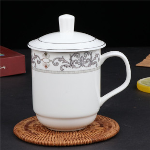 优质陶瓷119花银河杯会务杯花边商务会议杯办公杯茶杯印logo盖杯