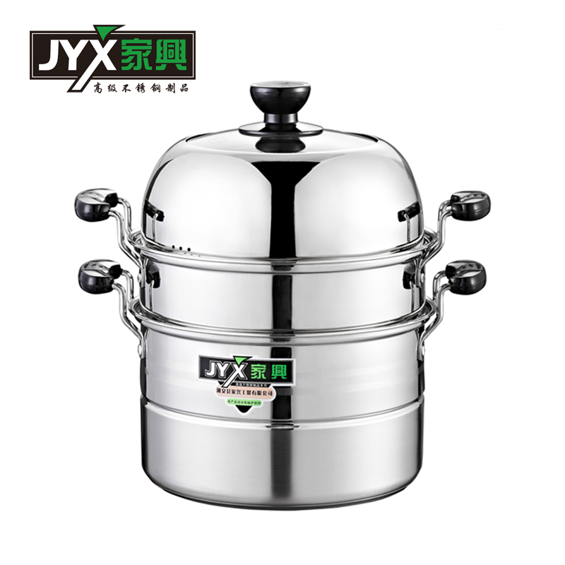 家兴3层不锈钢加厚蒸锅蒸屉多层汤锅 24cm复底三层高盖多用蒸锅具