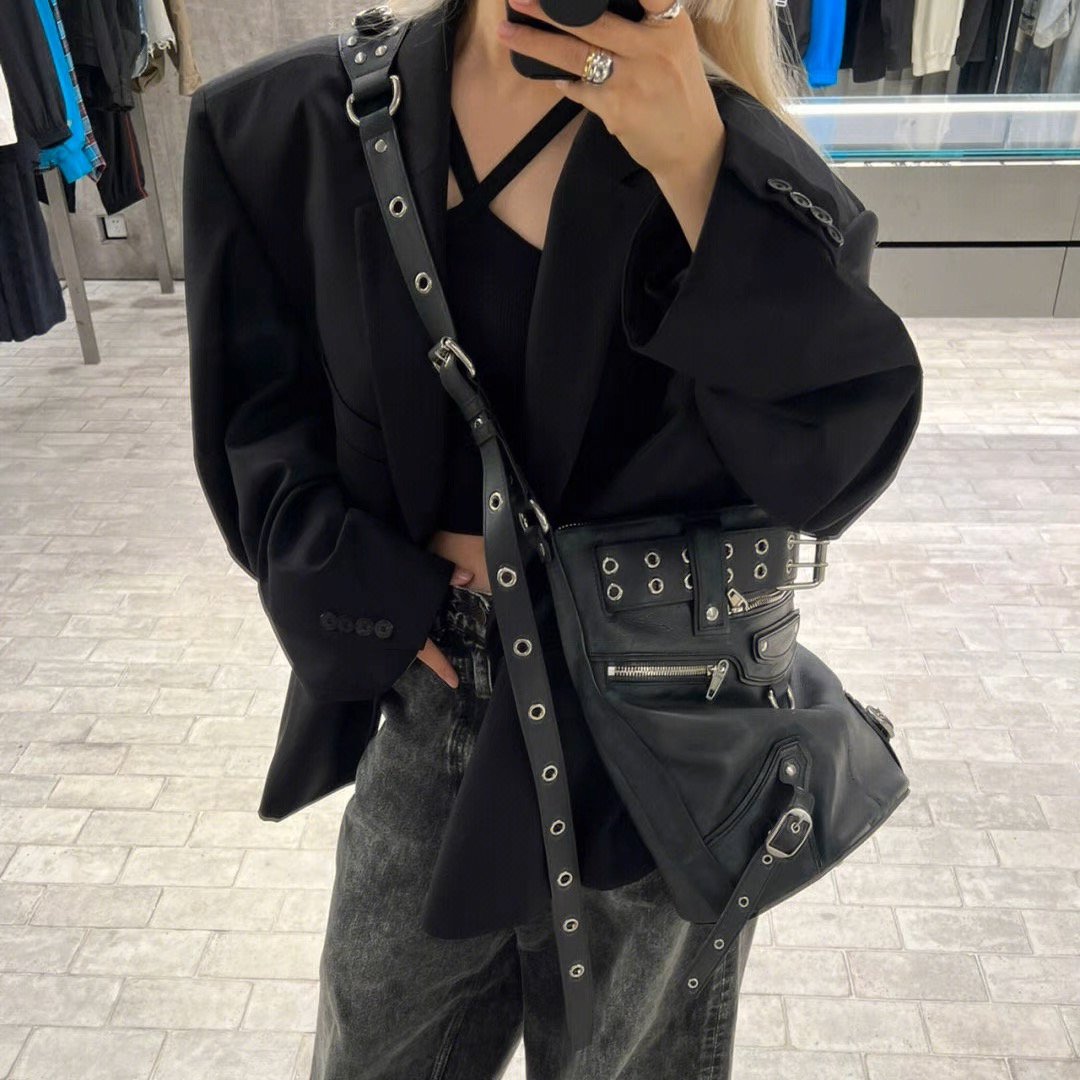 重工机车水桶单肩斜挎包包女