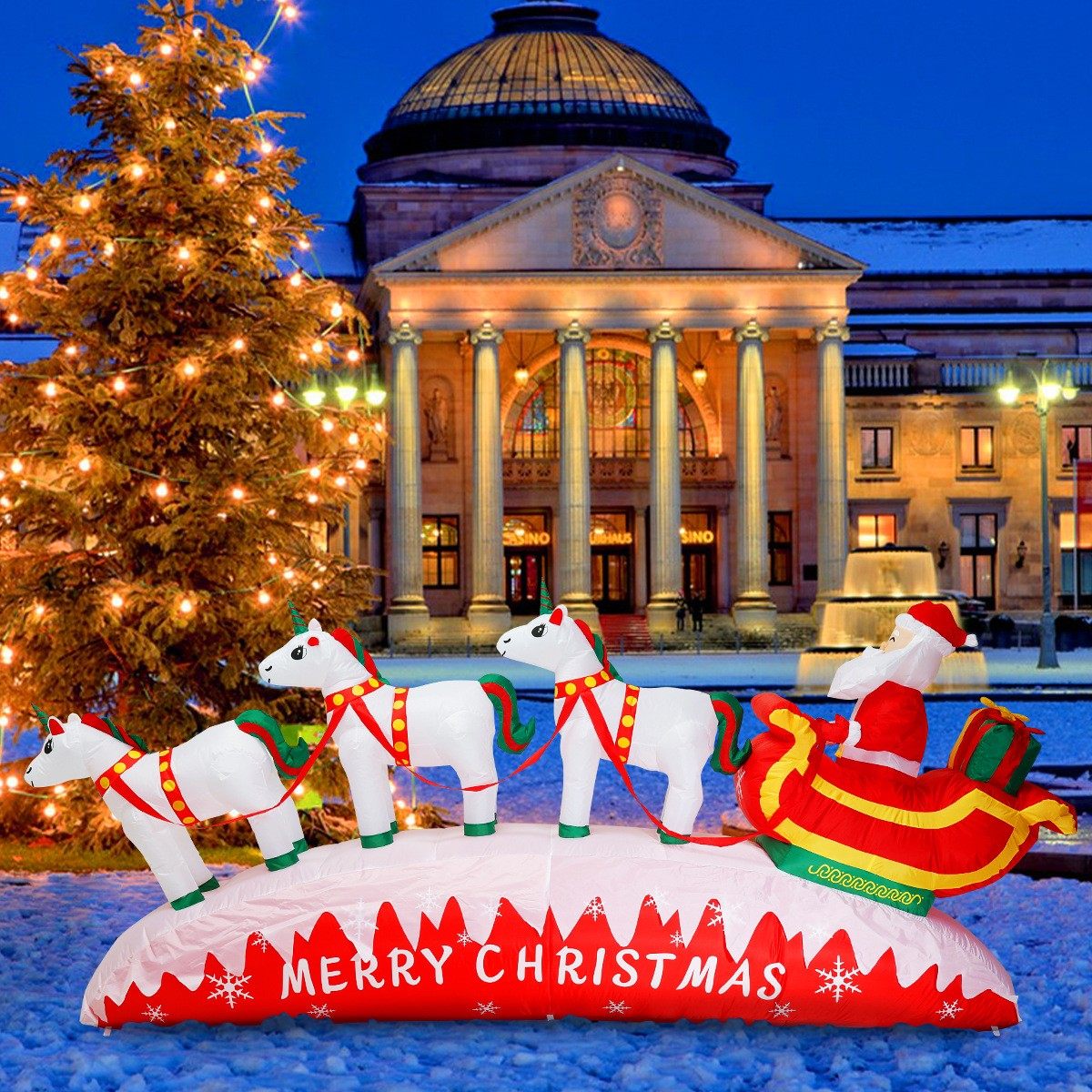 跨境热款圣诞节装饰气模3米3只独角兽拉车 LED充气发光玩具,节庆用品/礼品,充气气模,淘宝优惠券,粉丝福利购,淘宝优惠卷