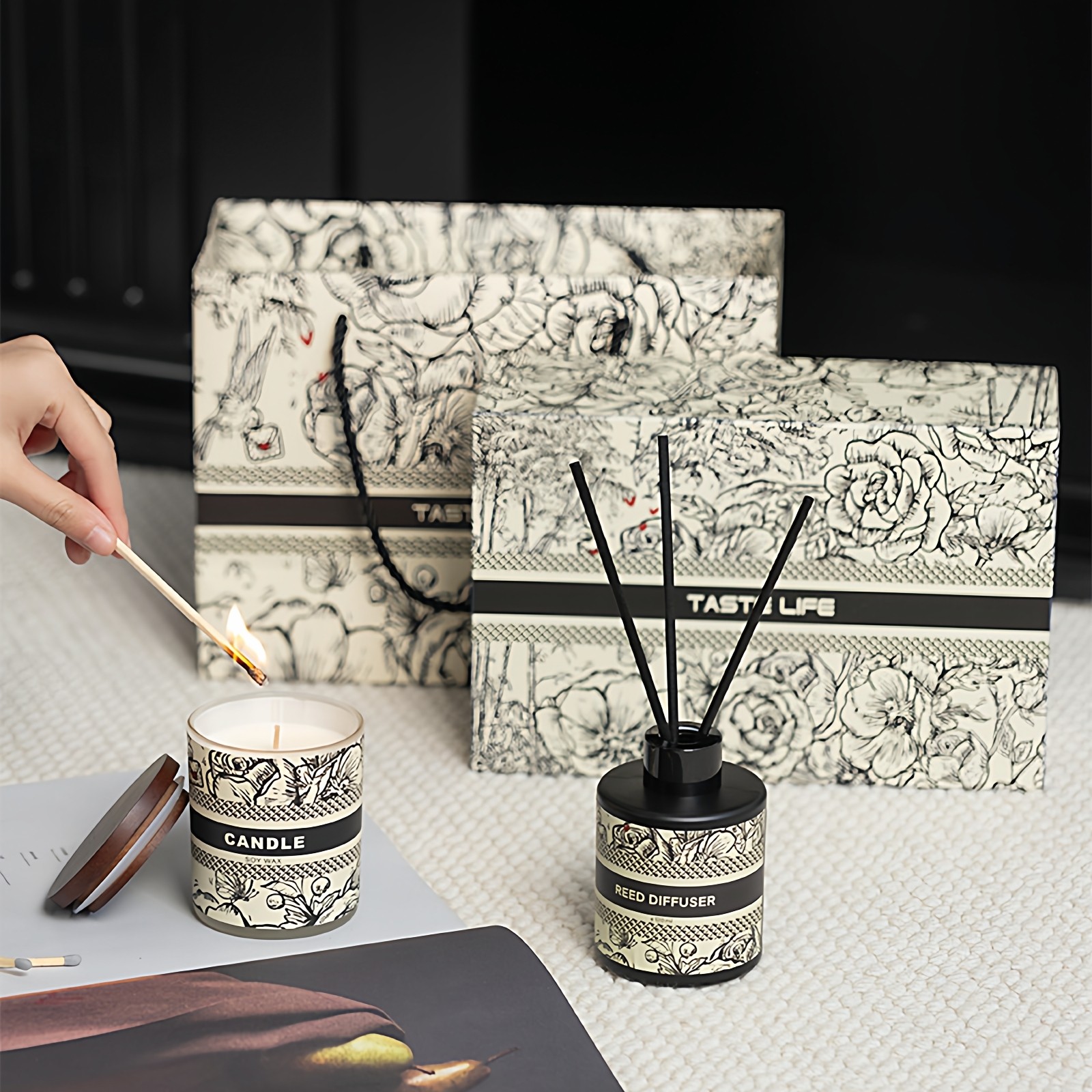 插画香薰蜡烛高级感氛围无火藤条香薰香氛礼盒套装禅意家居摆件,家居饰品,香薰蜡烛,淘宝优惠券,粉丝福利购,淘宝优惠卷