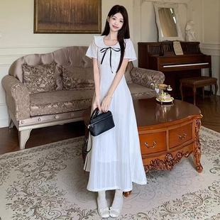女学生唯美收腰显瘦裙子 法式 甜美温柔风娃娃领短袖 连衣裙夏季 新款