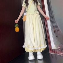 日系甜美可爱一整套宽松休闲格子草莓灯笼裤女学生+波点绿色上衣