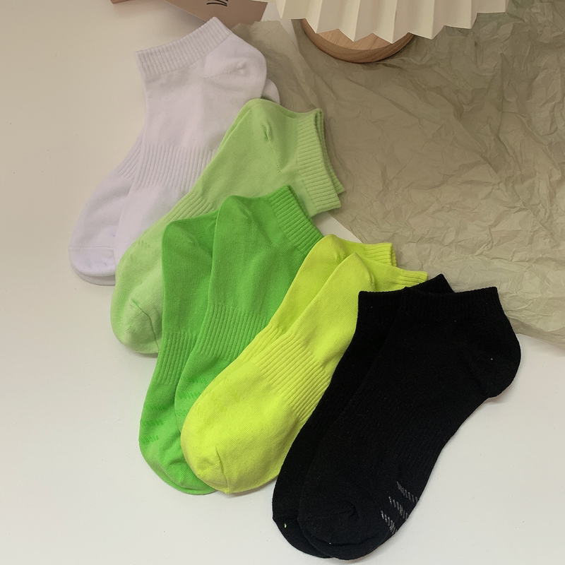 荧光绿孔雀蓝浅绿色棉袜硅胶防滑船袜夏季薄款短黑白袜子女ins潮