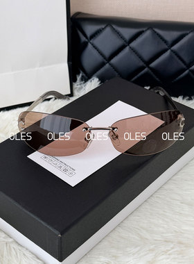 【OLES】新款复古无框椭圆太阳镜椭圆猫眼无框双色墨镜女轻巧眼镜