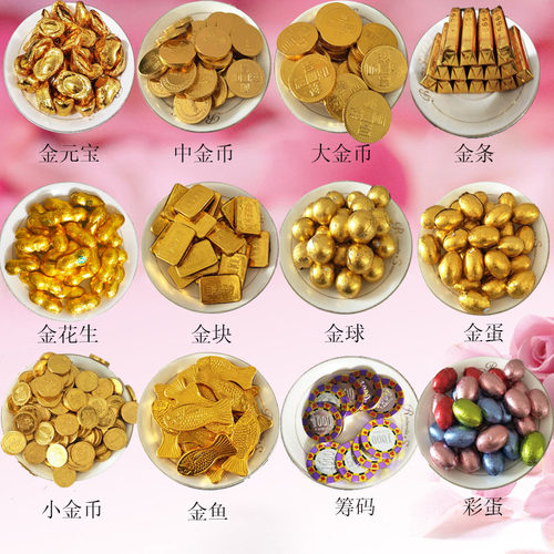 包邮金币硬币元宝巧克力烘焙婚庆乔迁年货糖果1斤钱袋蛋糕装饰9种 - 封面
