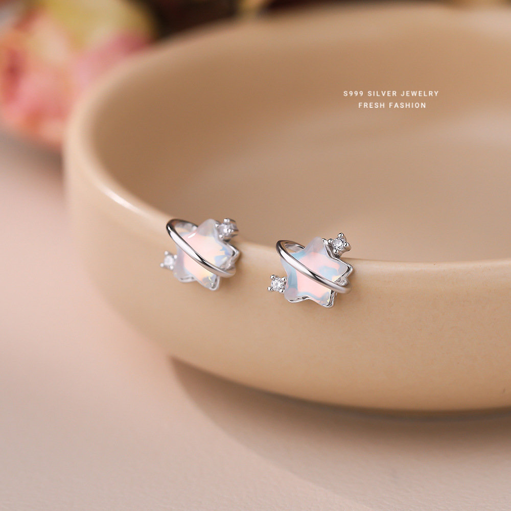 星动轨迹S999纯银梦幻星星耳钉女2025时尚清新小众设计感锆石耳环
