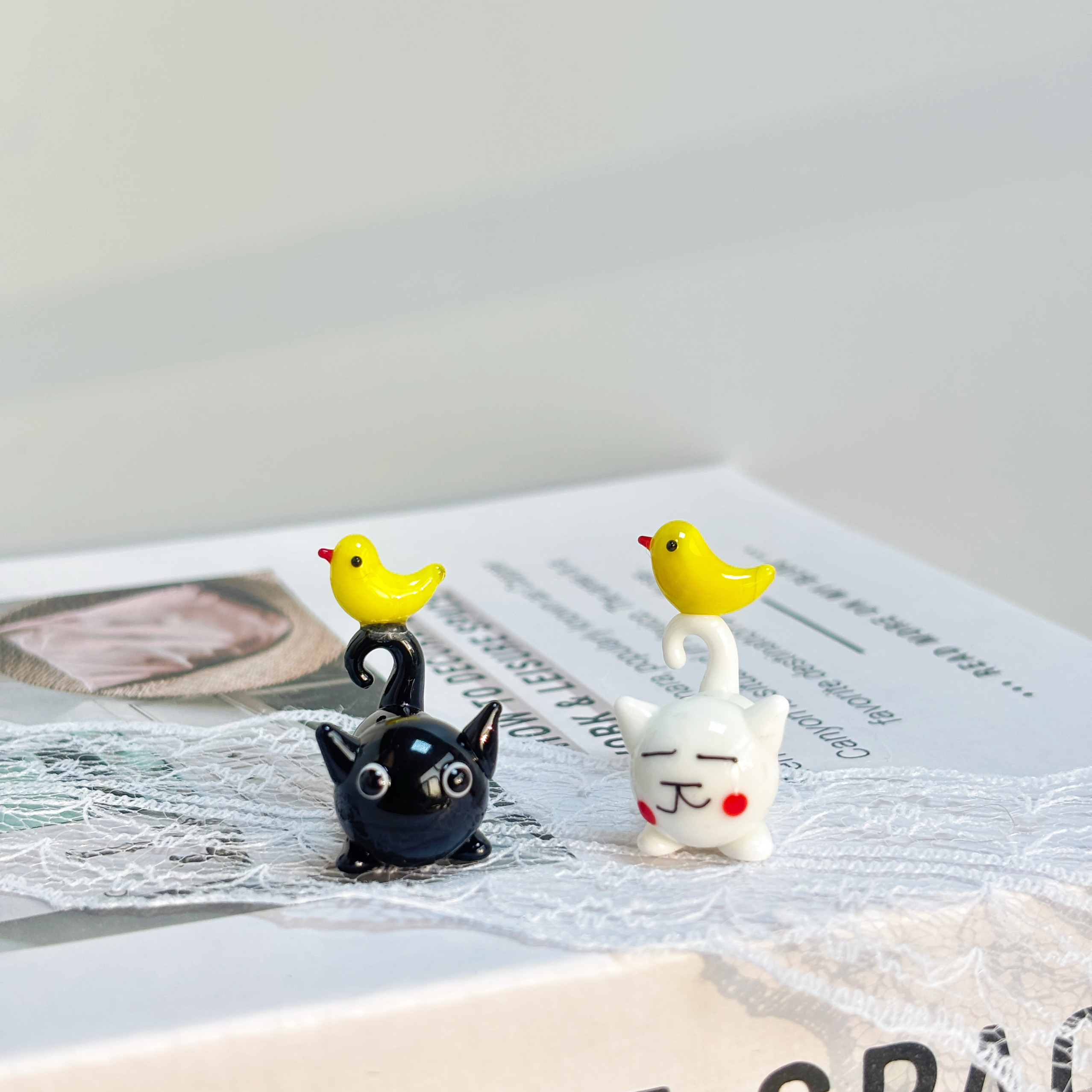 淄博琉璃可爱玻璃动物小猫小兔子桌面摆件日式玻璃筷架摆件