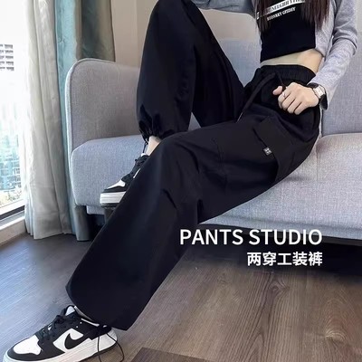 小个子美式工装裤女春秋阔腿裤