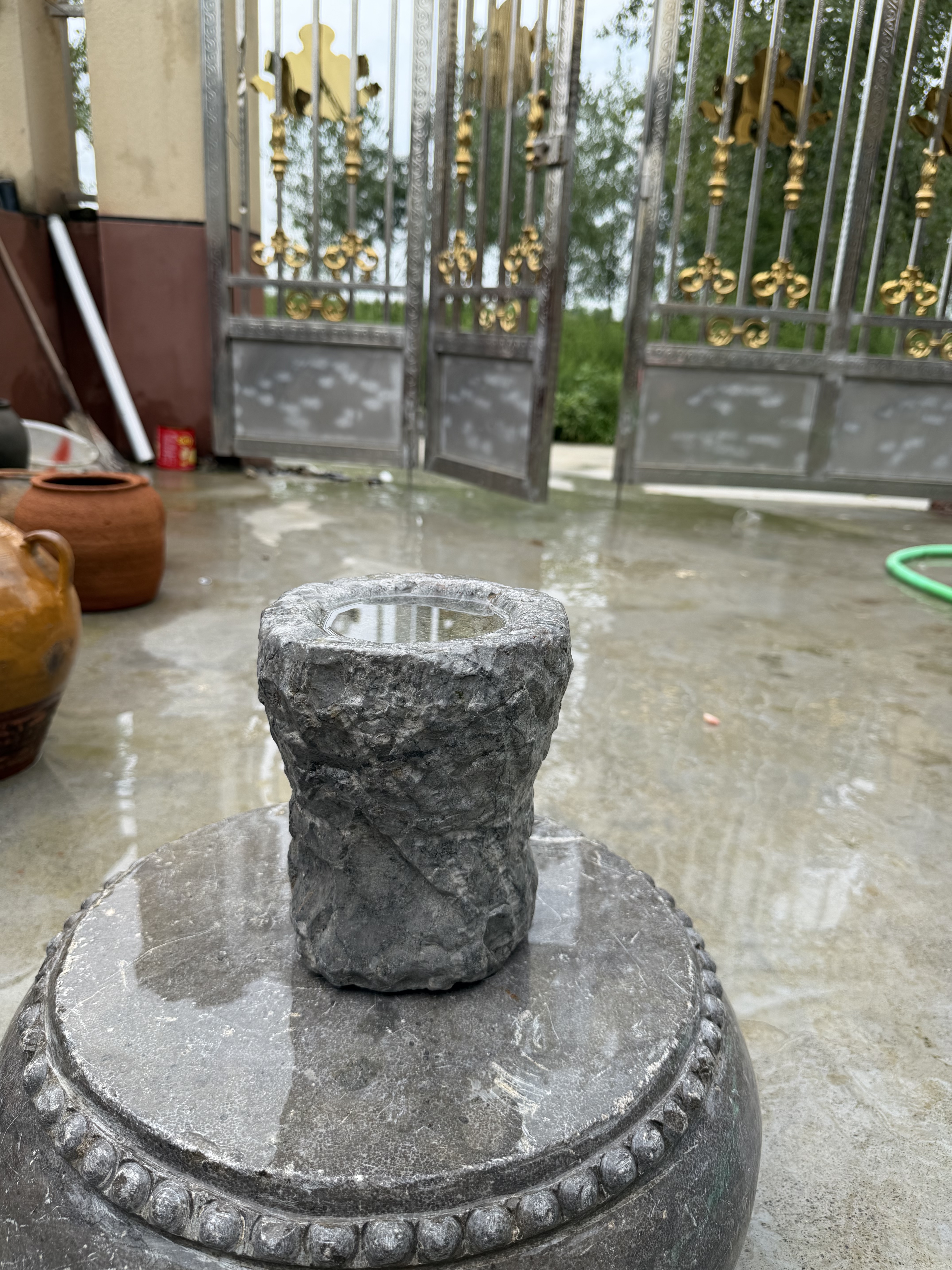 怀旧老物件青石石臼古董石雕捣蒜臼花盆烟灰缸民宿复古风装饰摆件