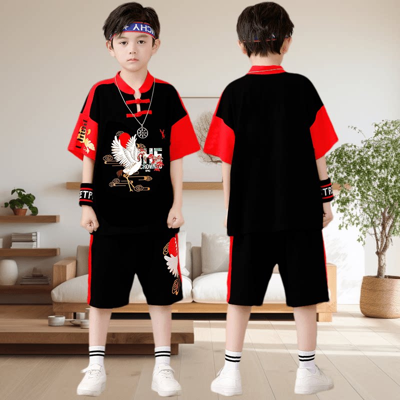 儿童街舞架子鼓表演服六一潮流套装男童夏季幼儿园爵士舞蹈服夏装