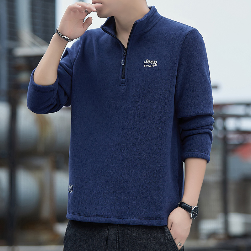 JEEP吉普男士立领卫衣秋冬季新款加绒加厚套头衫半拉链打底卫衣男