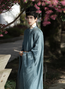 丹雅集 枕上书 原创汉服男款宋制圆领袍官袍宋制公服襕袍天丝暗纹